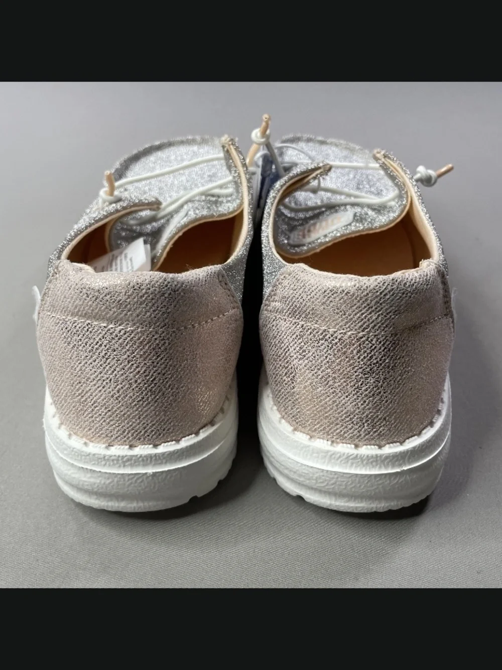 NEW Hey Dude Shoes Womens 6 rose pink gold sparkle Wendy slip on beach casual